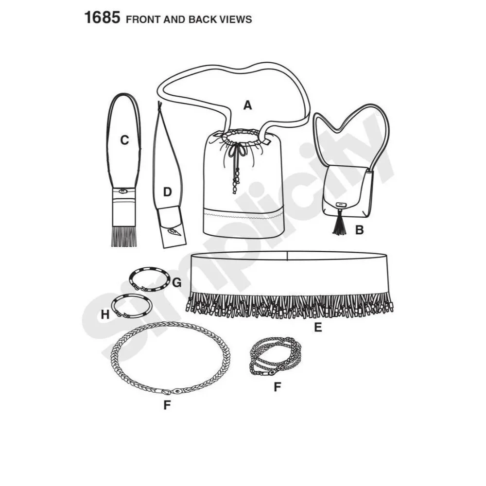 Simplicity Sewing Pattern‎ 1685 Bags Scarf Passholder Bracelet Wrap Cuff